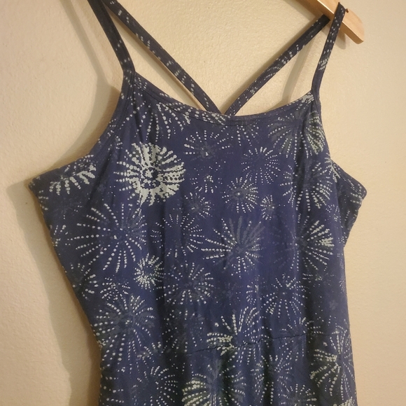 PACT Blue White Organic Cotton Firework Print Fit & Flare Midi Dress Women's XL - Picture 2 of 13